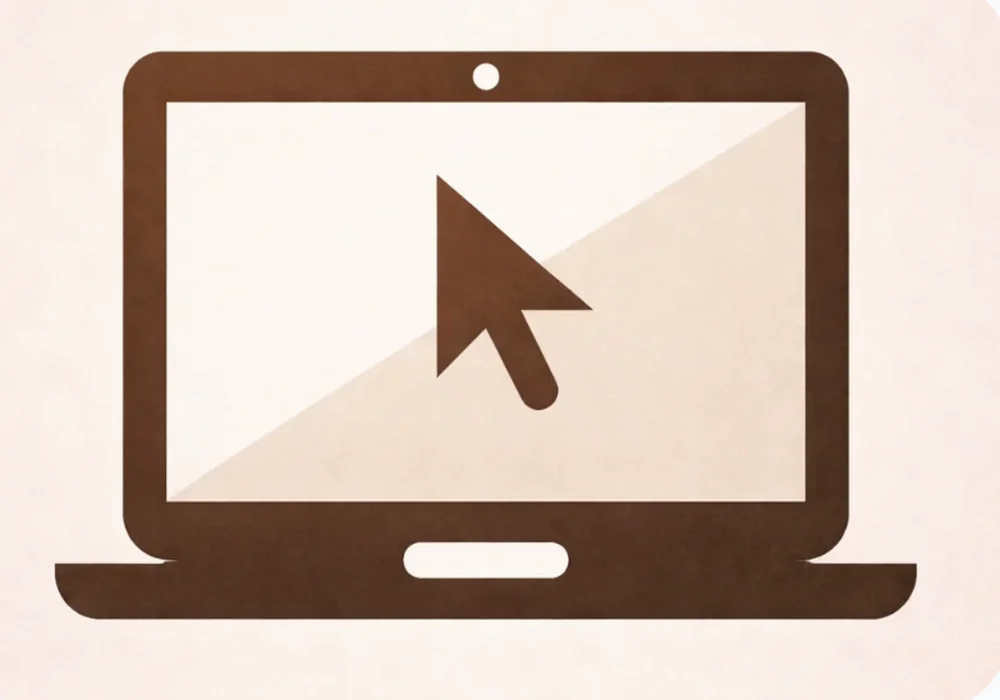 Laptop cursor icon representing website review and project meeting